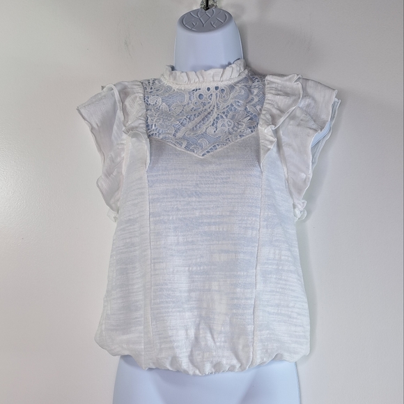 Express White Lace Pieced Mock Neck Top Size XS - Picture 3 of 17